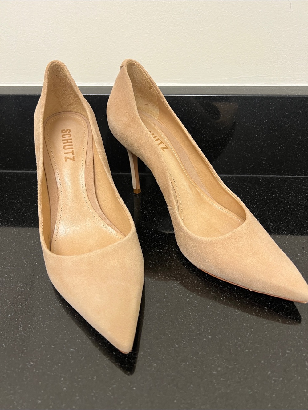 SCHUTZ Beige Suede Pointed-Toe Stiletto Pumps